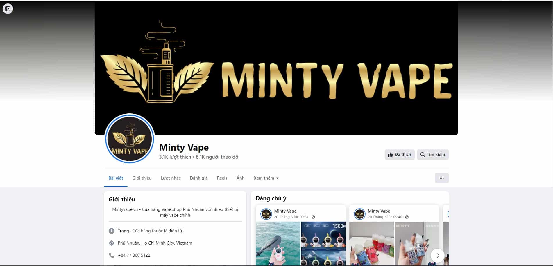 Trang Facebook liên hệ của Minty Vape