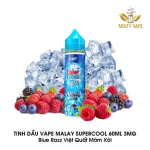 Tinh Dầu Vape Supercool Blue Razz - Mâm Xôi Lạnh Freebase 60ml - Malaysia