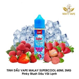 Tinh Dầu Vape Supercool Pinky Blush - Dâu Vải Lạnh Freebase 60ml - Malaysia