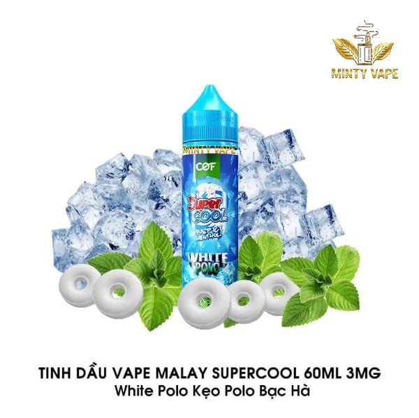 Tinh Dầu Vape Supercool White Polo - Kẹo Polo Bạc Hà Freebase 60ml - Malaysia